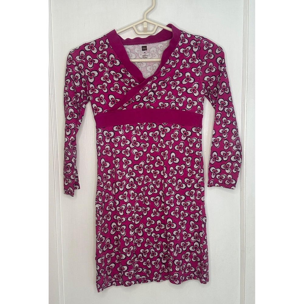 Tea Collection Size 8 Magenta Floral Wrap Style Dress